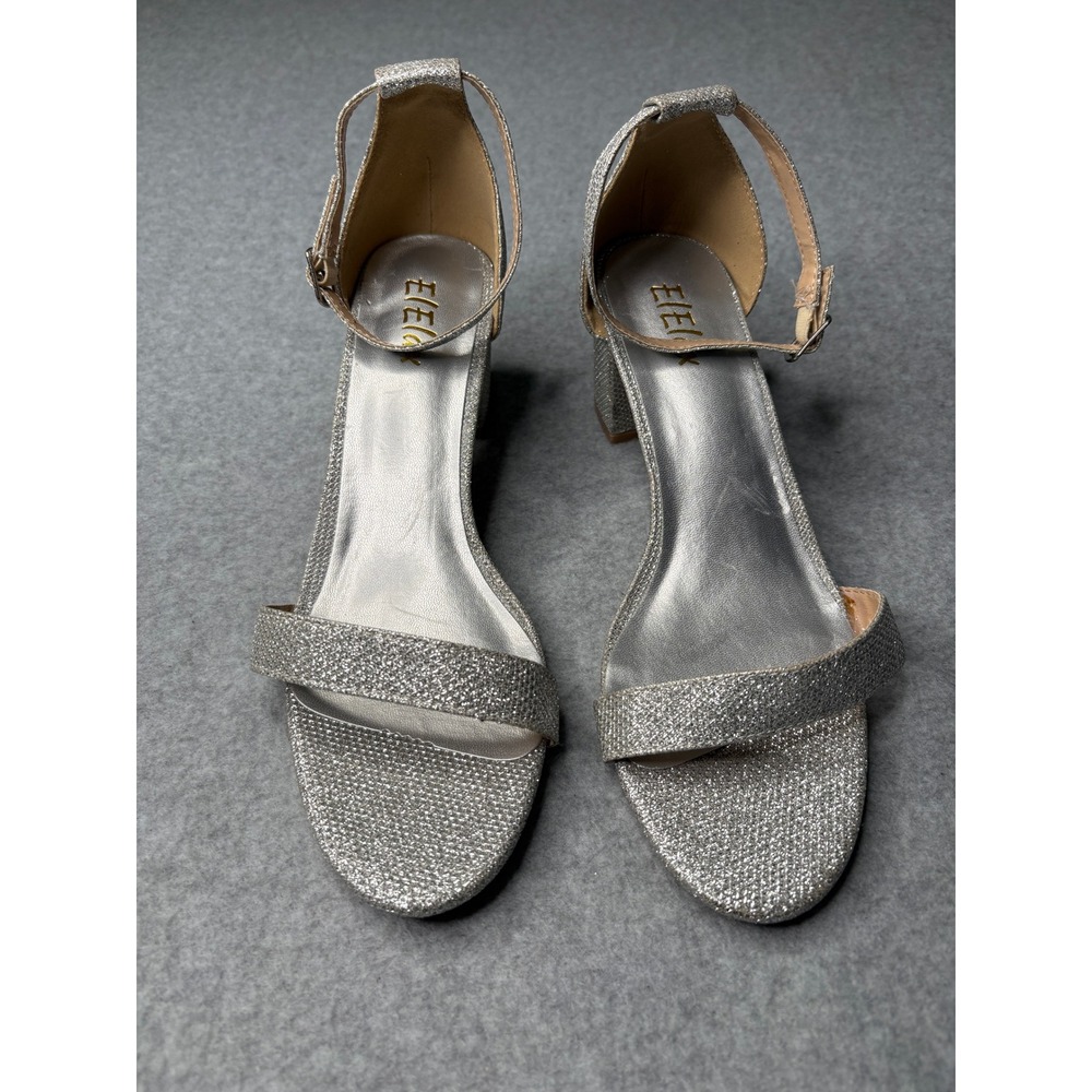 ELELAX Womens Silver Glitter Block Heel Sandals Ankle Strap Dress Shoes Size 9B